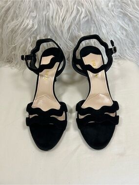 Prada Black Scalloped Suede Ankle-Strap Heels